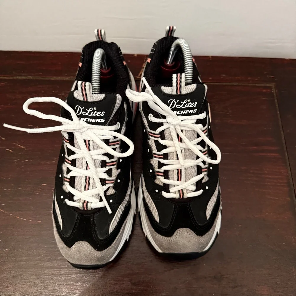 Y2K Skechers DLites Sneakers Chunky Retro Walking Shoes Black Grey Womens 9